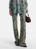 Delicate Floral Pleated Chiffon Blouse High-Waist Straight-Leg Pants Set