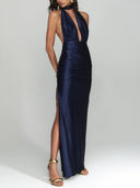 Elegant Halter Neck Satin Backless Maxi Dress