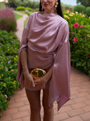 Elegant Satin Pleated Bell Sleeve Mini Dress