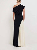 Elegant Asymmetric Off-Shoulder Pleated Maxi Dress