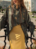 Exquisite Oversized Jacquard Batwing Sleeve Blouse