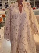 Casual White Long Sleeve Lace V-Neck Dress