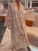 Casual White Long Sleeve Lace V-Neck Dress