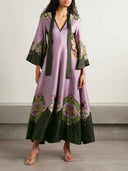 Retro Sophisticated Satin Floral Print Maxi Dress