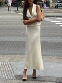 Suit Collar Vest and Midi Pleated Skirt Sets
