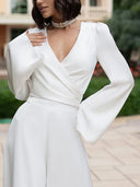 Elegant Satin Tie-neck Short Shirt With Trumpet Sleeves