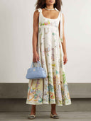 Exquisite Fantasy Floral Print Lace-up Maxi Dress