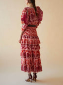 Vibrant Tropical Floral Print Layered Midi Skirt