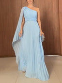 Elegant Flowing Pleated Off-the-Shoulder Maxi Dress