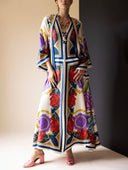 Unique Ethnic Floral Print Flowing Maxi Dress