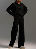 Polo Neck Knitted Pullover Wide Leg Pants Two-Piece Sets