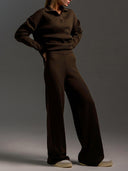 Polo Neck Knitted Pullover Wide Leg Pants Two-Piece Sets