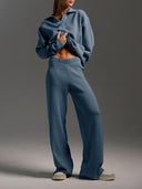 Polo Neck Knitted Pullover Wide Leg Pants Two-Piece Sets