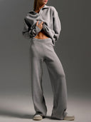 Polo Neck Knitted Pullover Wide Leg Pants Two-Piece Sets