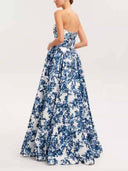 Elegant Strapless Printed String Maxi Dress