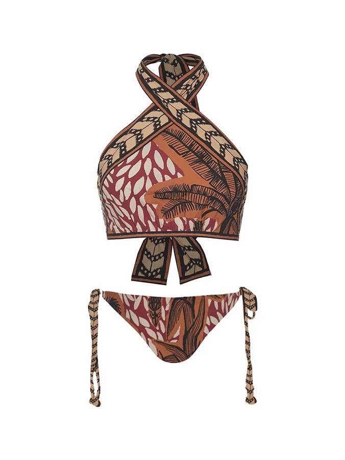 Printed Halter Neck Bikini Two-Piece Set