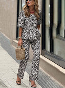 Casual Leopard Print Top And Pants Set
