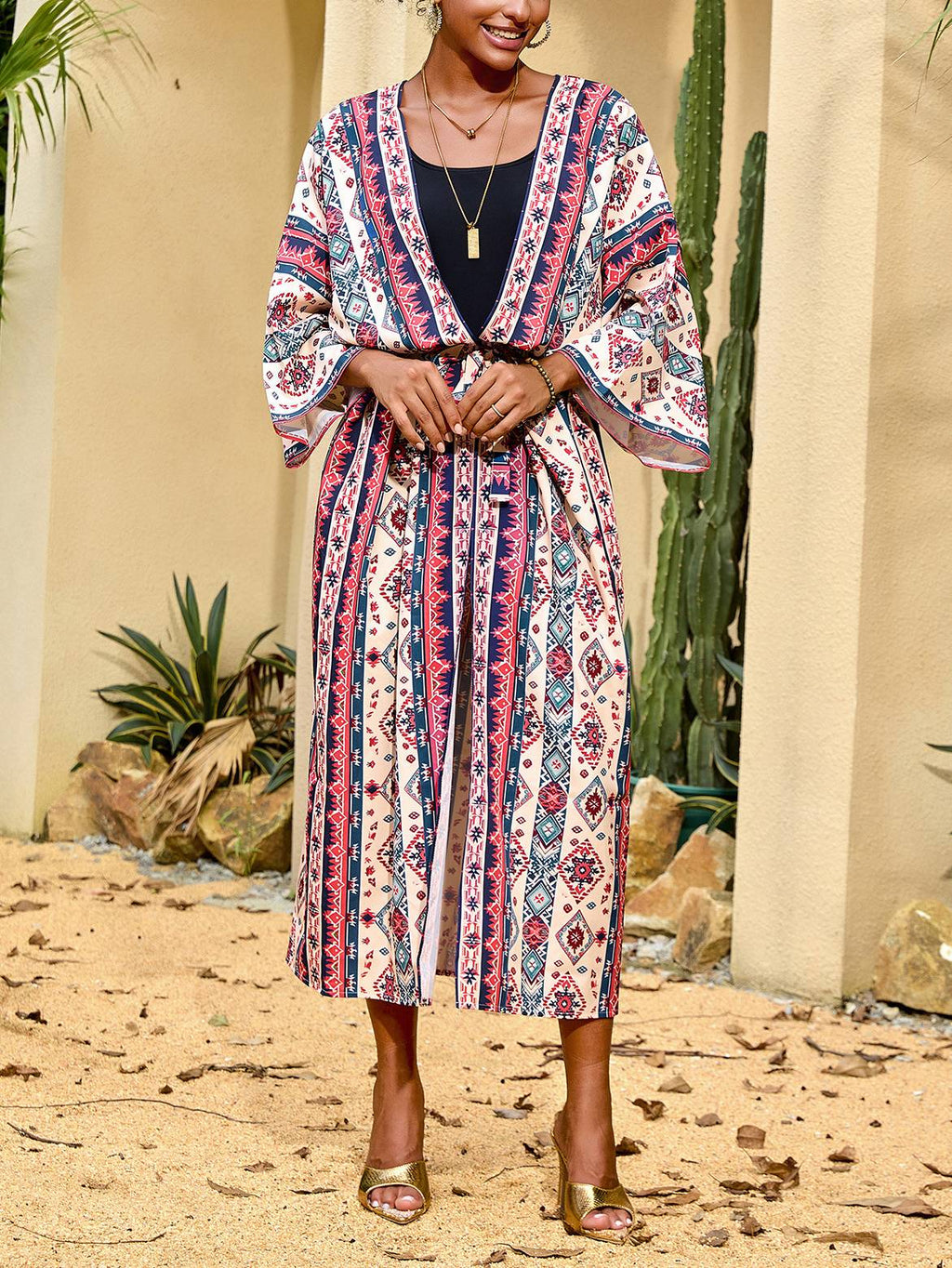 Beach Sun Protection Printed Cardigan Bikini Cover Up