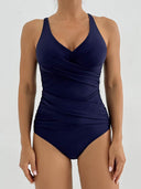 Unique Sexy Cross-Strap Pleated One-Piece Swimsuit