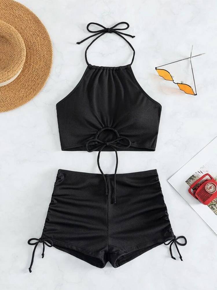Suspenders Top Boxer Shorts Tankini Suit