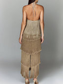 Fashionable Halter Neck Tassel Backless Slit Party Dress
