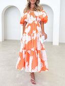 Unique Floral Print Patchwork Up Pleated Maxi Dress