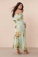 Printed Off-Shoulder Slit Maxi Dress