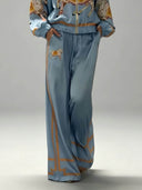 Exquisite Satin Horse Print Wide-Leg Pants