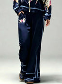 Exquisite Satin Horse Print Wide-Leg Pants