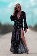 Deep V-Neck Slit Printed Maxi Dress