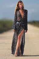 Deep V-Neck Slit Printed Maxi Dress