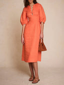 Exquisite Puff Sleeve A-Line Midi Dress