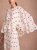 Elegant Polka Dot Ruffle Layered Chiffon Cape Maxi Dress
