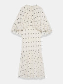 Elegant Polka Dot Ruffle Layered Chiffon Cape Maxi Dress