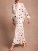 Elegant Polka Dot Ruffle Layered Chiffon Cape Maxi Dress