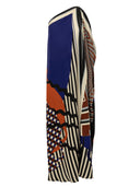 Elegant One-Shoulder Abstract Print Draped Maxi Dress