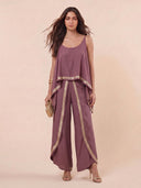 Bohemian Embroidered Layered Top & Wide-Leg Pants Two-Piece Set