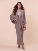 Casual V-Neck Twist Waist Batwing Sleeve Kaftan Maxi Dress
