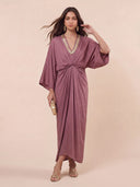 Casual V-Neck Twist Waist Batwing Sleeve Kaftan Maxi Dress