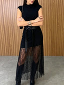 Sleeveless Lace Panel Maxi Dress