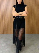 Sleeveless Lace Panel Maxi Dress