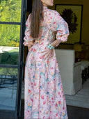 Exquisite Pastel Print Tie-Front Shirt Maxi Dress