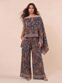 Bohemian Paisley Off-Shoulder Top & Wide-Leg Pants Two-Piece Set