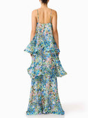 Elegant Vibrant Floral Print Tiered Ruffle Maxi Dress