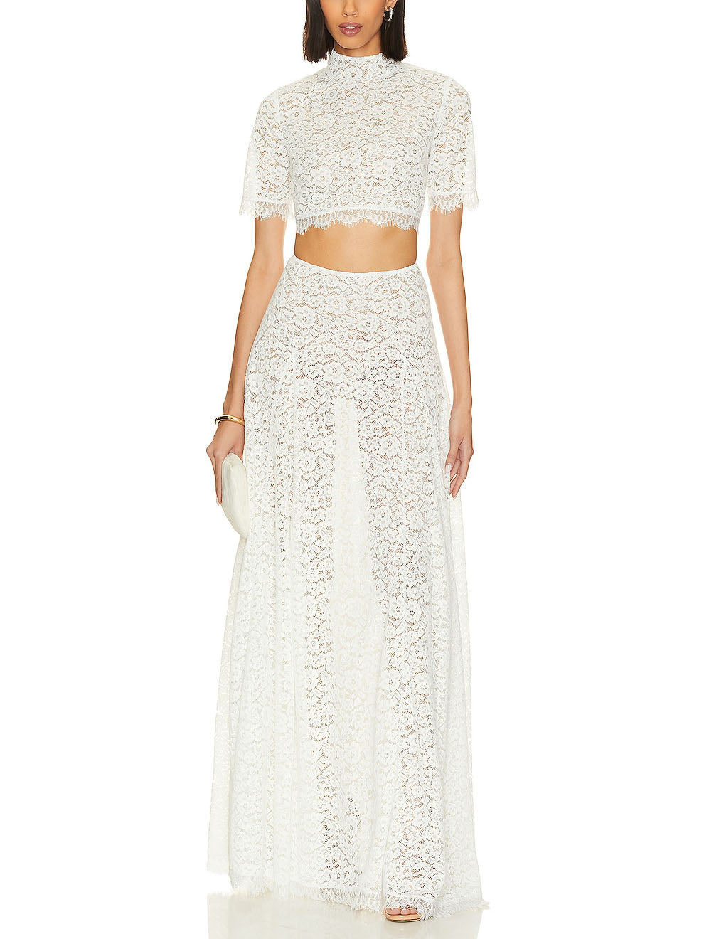 Elegant Hollow Lace Short-sleeved Top