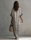 Bohemian Leopard Print V-Neck Batwing Sleeve Maxi Dress