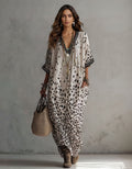 Bohemian Leopard Print V-Neck Batwing Sleeve Maxi Dress