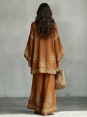 Casual Bohemian Floral Print Batwing Sleeve Shirt Two-Piece Set
