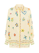 Unique Satin Hand-Painted Watercolor Print Lapel Button Shirt Two-Piece Set