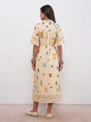 Elegant Hand-Painted Watercolor Print Shirt Midi Dress